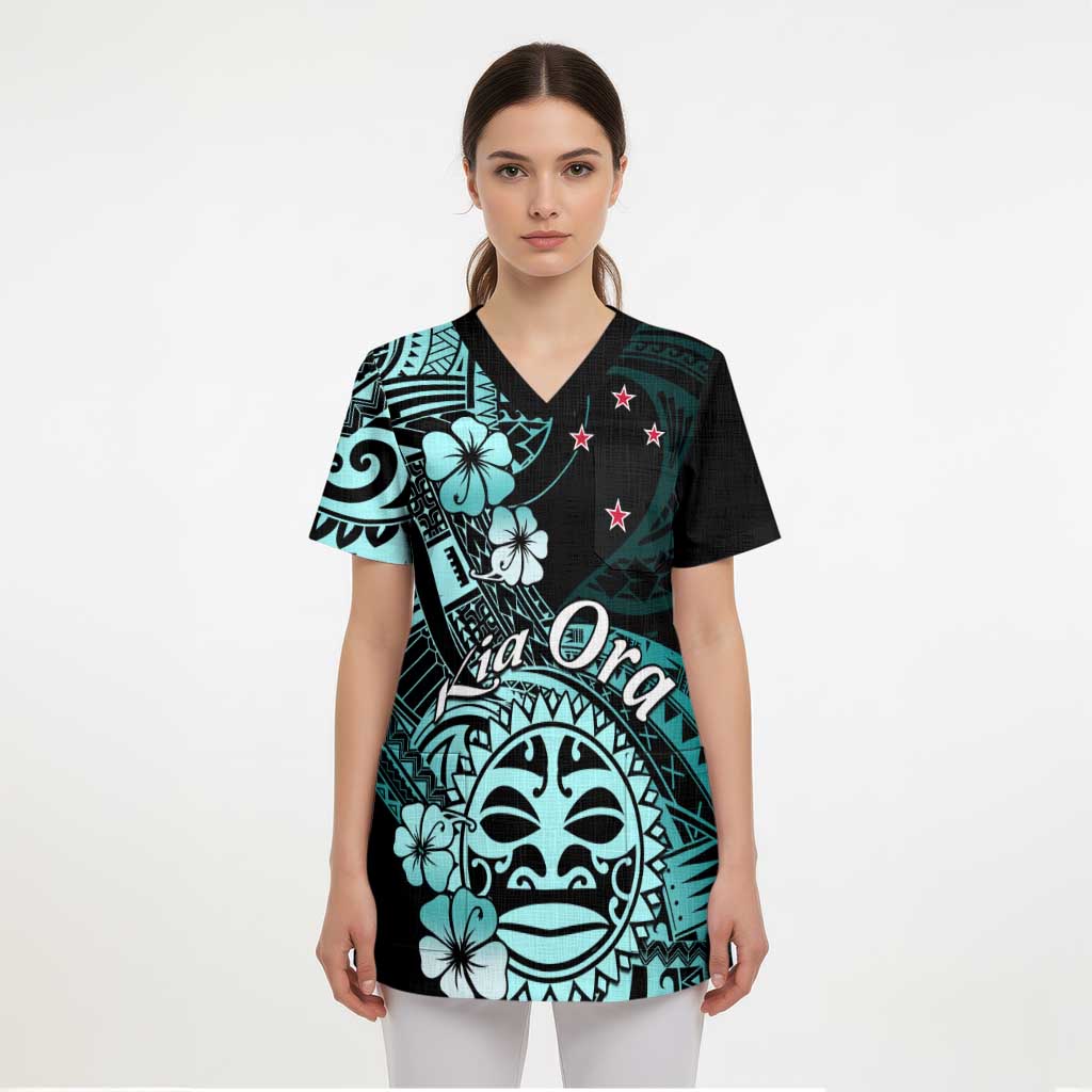 Aotearoa Kia Ora New Zealand Ta Moko Turquoise Version Scrub Top - Aussie Hoodie
