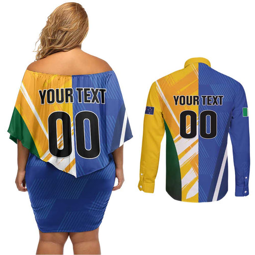 Custom Italy And Australia Soccer Couples Matching Off Shoulder Short Dress and Long Sleeve Button Shirt Gli Azzurri Vs Socceroos