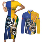 Custom Italy And Australia Soccer Couples Matching Short Sleeve Bodycon Dress and Long Sleeve Button Shirt Gli Azzurri Vs Socceroos