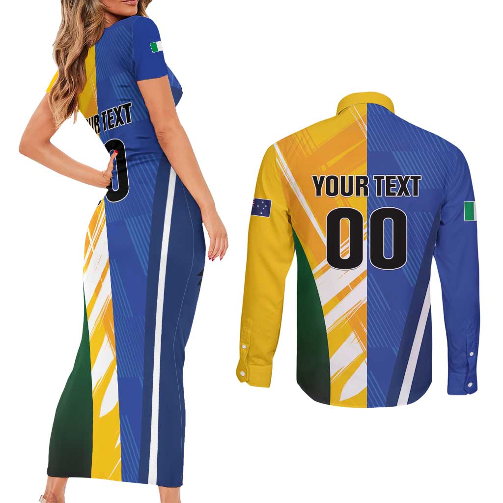 Custom Italy And Australia Soccer Couples Matching Short Sleeve Bodycon Dress and Long Sleeve Button Shirt Gli Azzurri Vs Socceroos
