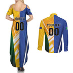 Custom Italy And Australia Soccer Couples Matching Summer Maxi Dress and Long Sleeve Button Shirt Gli Azzurri Vs Socceroos