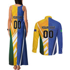 Custom Italy And Australia Soccer Couples Matching Tank Maxi Dress and Long Sleeve Button Shirt Gli Azzurri Vs Socceroos
