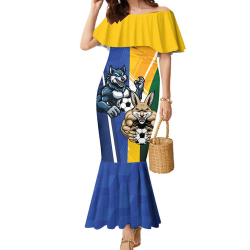 Custom Italy And Australia Soccer Family Matching Mermaid Dress and Hawaiian Shirt Gli Azzurri Vs Socceroos