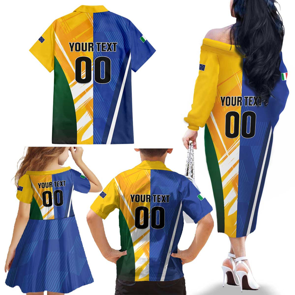 Custom Italy And Australia Soccer Family Matching Off The Shoulder Long Sleeve Dress and Hawaiian Shirt Gli Azzurri Vs Socceroos