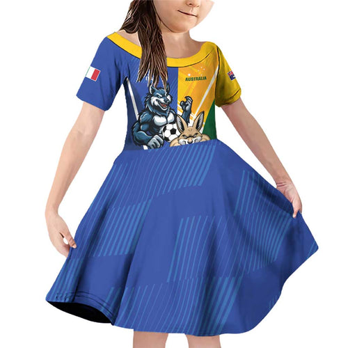 Custom Italy And Australia Soccer Family Matching Off Shoulder Short Dress and Hawaiian Shirt Gli Azzurri Vs Socceroos