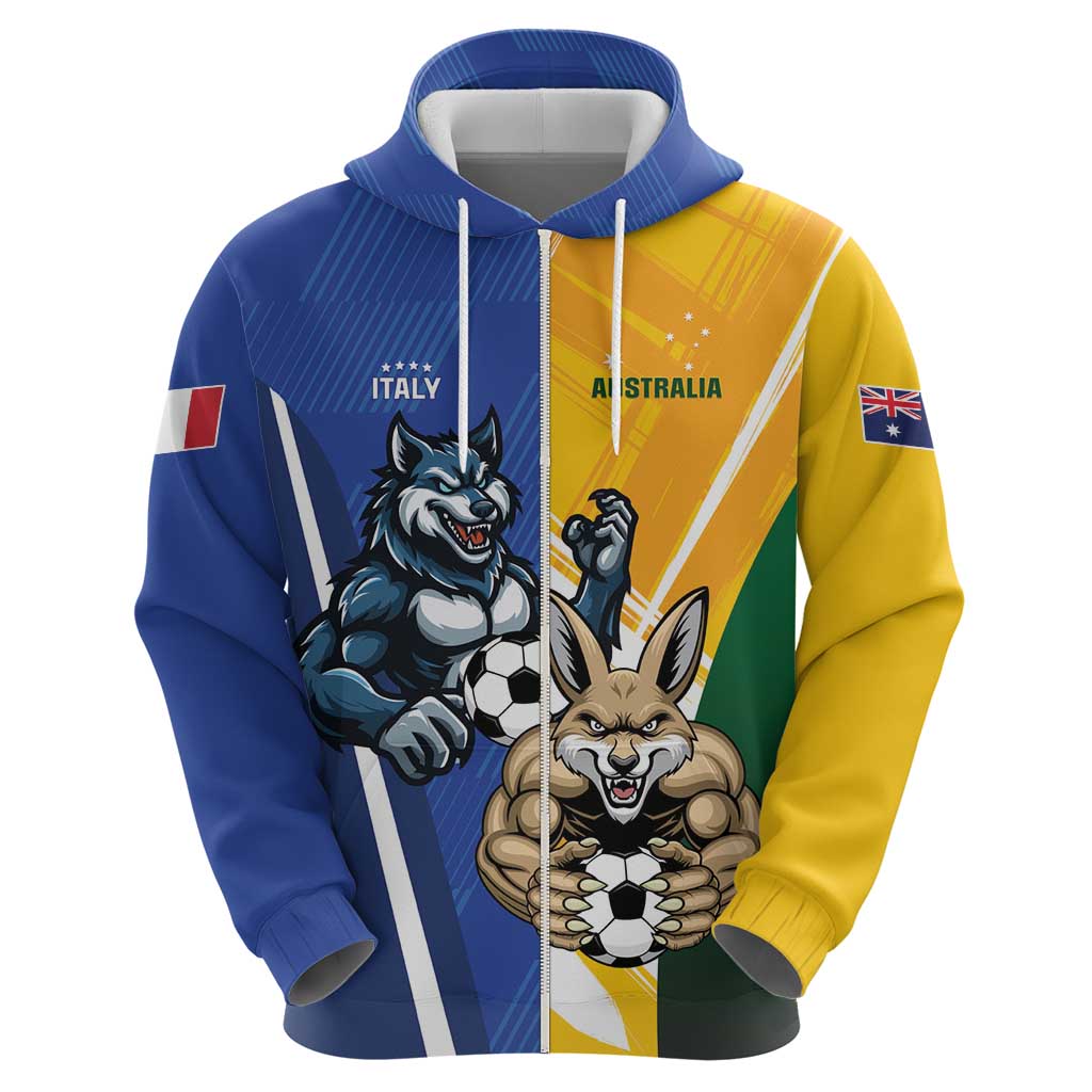 Custom Italy And Australia Soccer Zip Hoodie Gli Azzurri Vs Socceroos