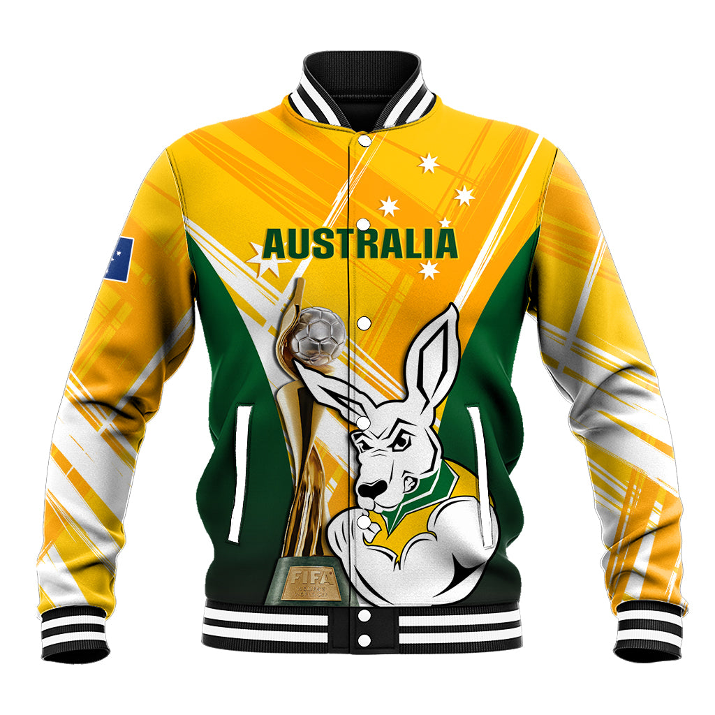 Custom Australia Soccer Baseball Jacket Matildas Kangaroo With World Cup Trophy 2023 Yellow Version