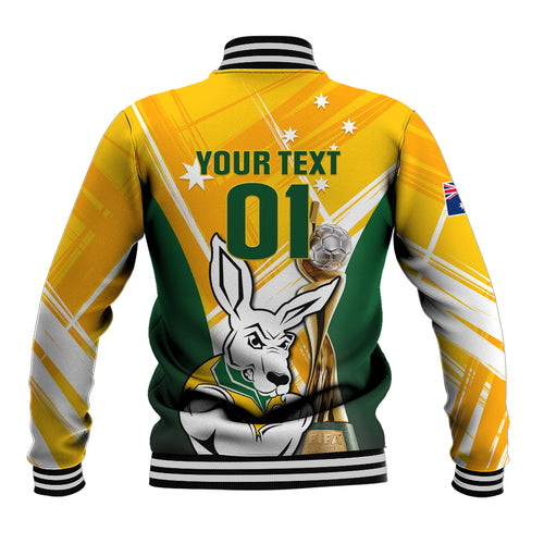 Custom Australia Soccer Baseball Jacket Matildas Kangaroo With World Cup Trophy 2023 Yellow Version