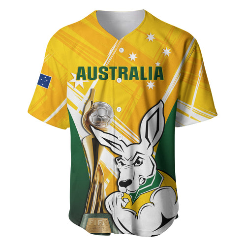 Custom Australia Soccer Baseball Jersey Matildas Kangaroo With World Cup Trophy 2023 Yellow Version
