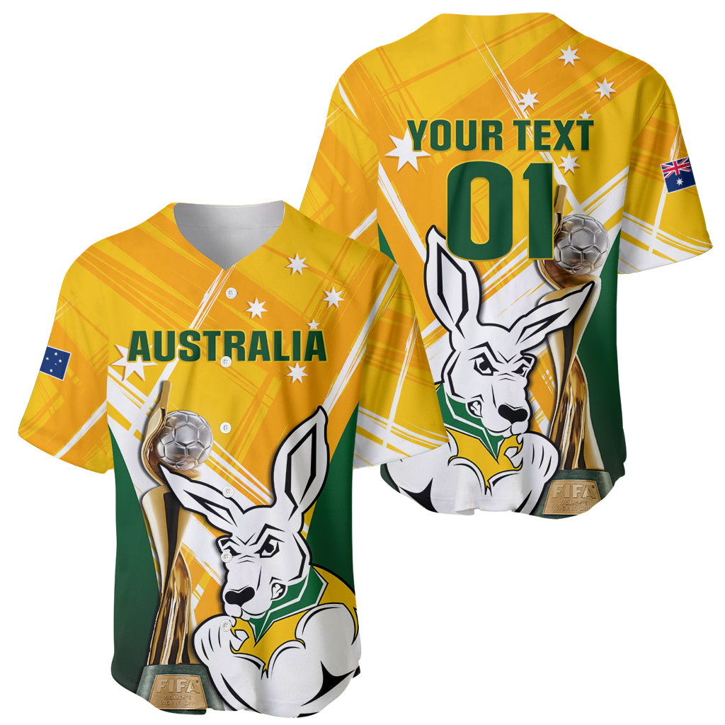 Custom Australia Soccer Baseball Jersey Matildas Kangaroo With World Cup Trophy 2023 Yellow Version