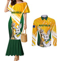 Custom Australia Soccer Couples Matching Mermaid Dress and Long Sleeve Button Shirt Matildas Kangaroo With World Cup Trophy 2023 Yellow Version