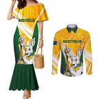 Custom Australia Soccer Couples Matching Mermaid Dress and Long Sleeve Button Shirt Matildas Kangaroo With World Cup Trophy 2023 Yellow Version