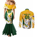 Custom Australia Soccer Couples Matching Mermaid Dress and Long Sleeve Button Shirt Matildas Kangaroo With World Cup Trophy 2023 Yellow Version