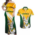 Custom Australia Soccer Couples Matching Off Shoulder Maxi Dress and Hawaiian Shirt Matildas Kangaroo With World Cup Trophy 2023 Yellow Version