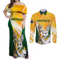 Custom Australia Soccer Couples Matching Off Shoulder Maxi Dress and Long Sleeve Button Shirt Matildas Kangaroo With World Cup Trophy 2023 Yellow Version