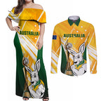 Custom Australia Soccer Couples Matching Off Shoulder Maxi Dress and Long Sleeve Button Shirt Matildas Kangaroo With World Cup Trophy 2023 Yellow Version