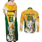 Custom Australia Soccer Couples Matching Off Shoulder Maxi Dress and Long Sleeve Button Shirt Matildas Kangaroo With World Cup Trophy 2023 Yellow Version