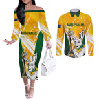 Custom Australia Soccer Couples Matching Off The Shoulder Long Sleeve Dress and Long Sleeve Button Shirt Matildas Kangaroo With World Cup Trophy 2023 Yellow Version