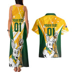 Custom Australia Soccer Couples Matching Tank Maxi Dress and Hawaiian Shirt Matildas Kangaroo With World Cup Trophy 2023 Yellow Version