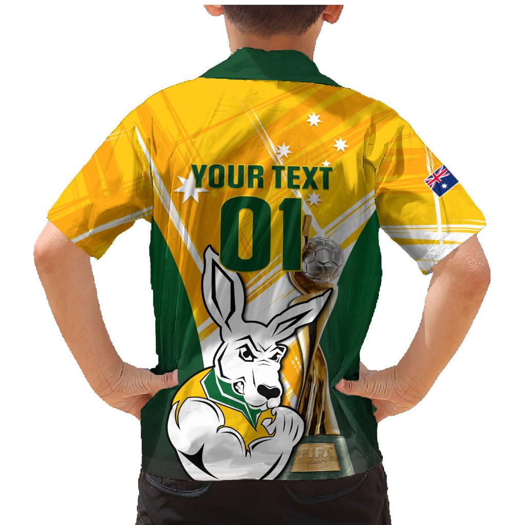 Custom Australia Soccer Family Matching Mermaid Dress and Hawaiian Shirt Matildas Kangaroo With World Cup Trophy 2023 Yellow Version