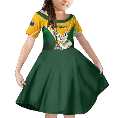 Custom Australia Soccer Family Matching Mermaid Dress and Hawaiian Shirt Matildas Kangaroo With World Cup Trophy 2023 Yellow Version