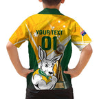 Custom Australia Soccer Family Matching Off The Shoulder Long Sleeve Dress and Hawaiian Shirt Matildas Kangaroo With World Cup Trophy 2023 Yellow Version