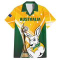 Custom Australia Soccer Family Matching Off The Shoulder Long Sleeve Dress and Hawaiian Shirt Matildas Kangaroo With World Cup Trophy 2023 Yellow Version