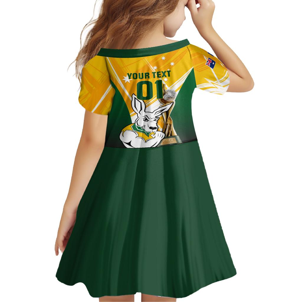 Custom Australia Soccer Family Matching Off Shoulder Maxi Dress and Hawaiian Shirt Matildas Kangaroo With World Cup Trophy 2023 Yellow Version