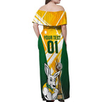 Custom Australia Soccer Family Matching Off Shoulder Maxi Dress and Hawaiian Shirt Matildas Kangaroo With World Cup Trophy 2023 Yellow Version