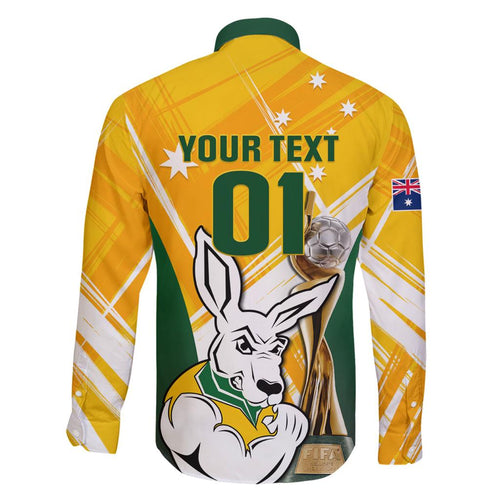 Custom Australia Soccer Family Matching Off Shoulder Short Dress and Hawaiian Shirt Matildas Kangaroo With World Cup Trophy 2023 Yellow Version