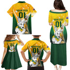 Custom Australia Soccer Family Matching Puletasi and Hawaiian Shirt Matildas Kangaroo With World Cup Trophy 2023 Yellow Version