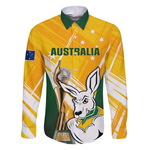 Custom Australia Soccer Family Matching Puletasi and Hawaiian Shirt Matildas Kangaroo With World Cup Trophy 2023 Yellow Version