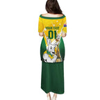 Custom Australia Soccer Family Matching Puletasi and Hawaiian Shirt Matildas Kangaroo With World Cup Trophy 2023 Yellow Version