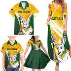Custom Australia Soccer Family Matching Summer Maxi Dress and Hawaiian Shirt Matildas Kangaroo With World Cup Trophy 2023 Yellow Version