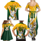 Custom Australia Soccer Family Matching Summer Maxi Dress and Hawaiian Shirt Matildas Kangaroo With World Cup Trophy 2023 Yellow Version