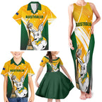 Custom Australia Soccer Family Matching Tank Maxi Dress and Hawaiian Shirt Matildas Kangaroo With World Cup Trophy 2023 Yellow Version