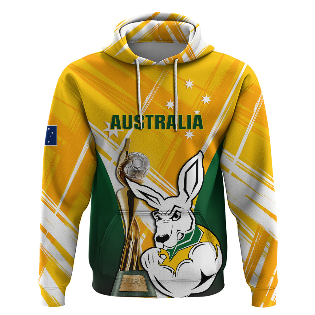 Custom Australia Soccer Hoodie Matildas Kangaroo With World Cup Trophy 2023 Yellow Version