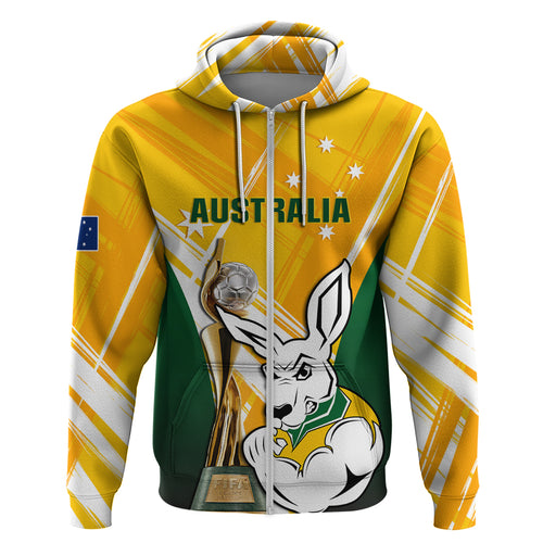Custom Australia Soccer Hoodie Matildas Kangaroo With World Cup Trophy 2023 Yellow Version