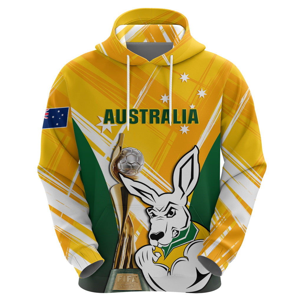 Custom Australia Soccer Hoodie Matildas Kangaroo With World Cup Trophy 2023 Yellow Version