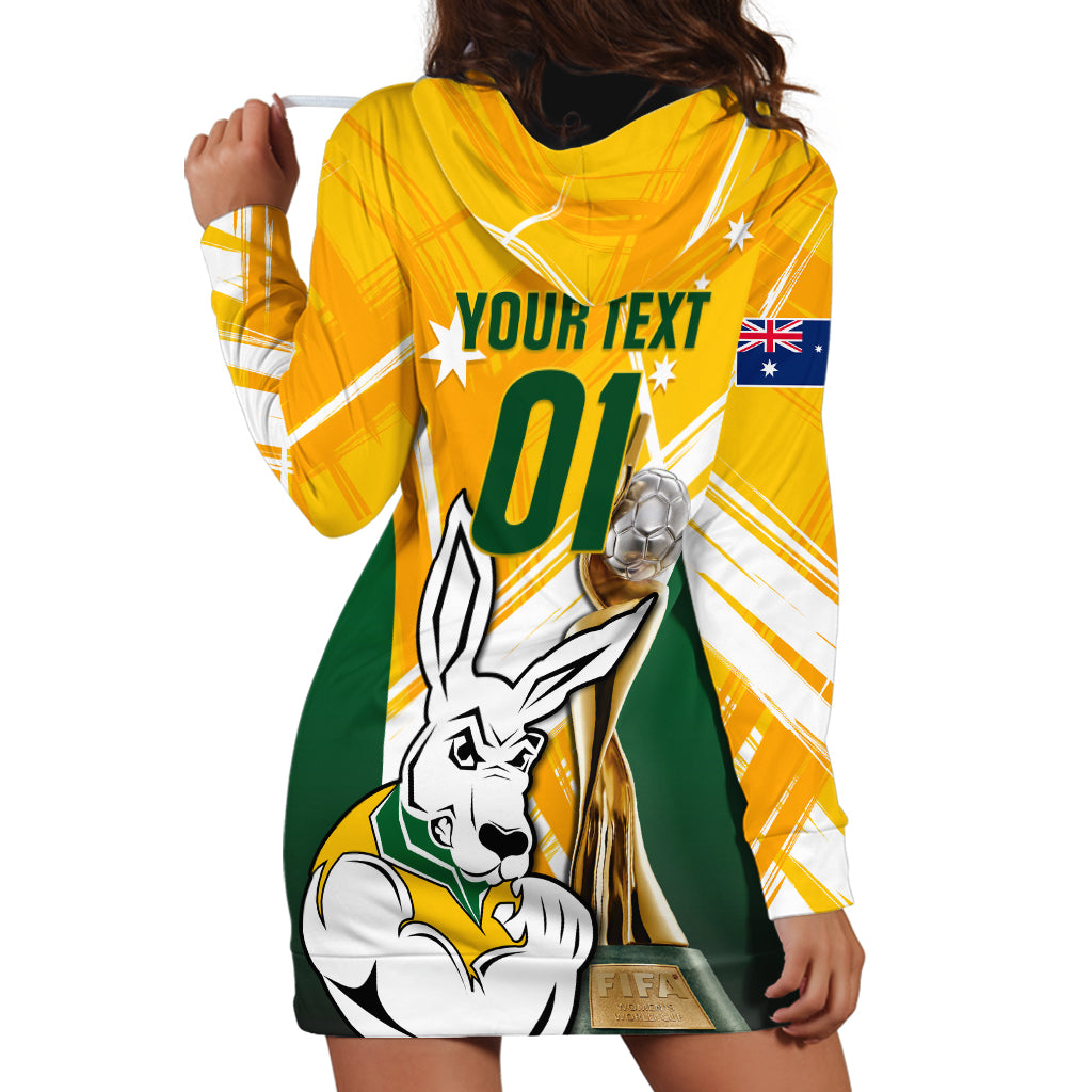 Custom Australia Soccer Hoodie Dress Matildas Kangaroo With World Cup Trophy 2023 Yellow Version