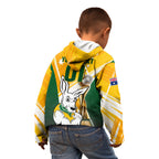 Custom Australia Soccer Kid Hoodie Matildas Kangaroo With World Cup Trophy 2023 Yellow Version