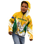 Custom Australia Soccer Kid Hoodie Matildas Kangaroo With World Cup Trophy 2023 Yellow Version