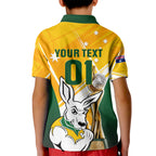 Custom Australia Soccer Kid Polo Shirt Matildas Kangaroo With World Cup Trophy 2023 Yellow Version
