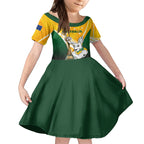 Custom Australia Soccer Kid Short Sleeve Dress Matildas Kangaroo With World Cup Trophy 2023 Yellow Version