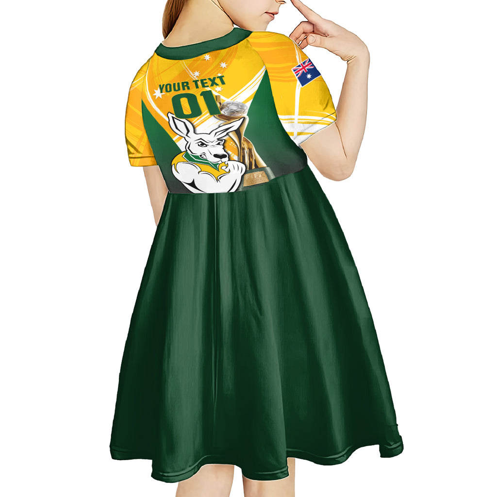 Custom Australia Soccer Kid Short Sleeve Dress Matildas Kangaroo With World Cup Trophy 2023 Yellow Version