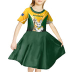 Custom Australia Soccer Kid Short Sleeve Dress Matildas Kangaroo With World Cup Trophy 2023 Yellow Version