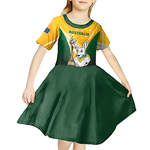 Custom Australia Soccer Kid Short Sleeve Dress Matildas Kangaroo With World Cup Trophy 2023 Yellow Version