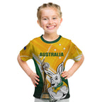 Custom Australia Soccer Kid T Shirt Matildas Kangaroo With World Cup Trophy 2023 Yellow Version