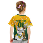 Custom Australia Soccer Kid T Shirt Matildas Kangaroo With World Cup Trophy 2023 Yellow Version