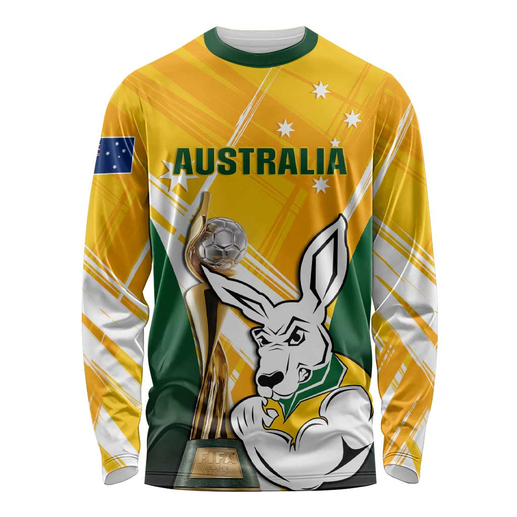 Custom Australia Soccer Long Sleeve Shirt Matildas Kangaroo With World Cup Trophy 2023 Yellow Version LT01